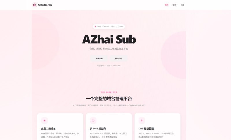 阿宅二级域名分发系统 轻量化全开源-朝晞小屋